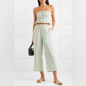 Faithfull The Brand Mint Seafoam Green “Clemence” Cropped Linen Pants